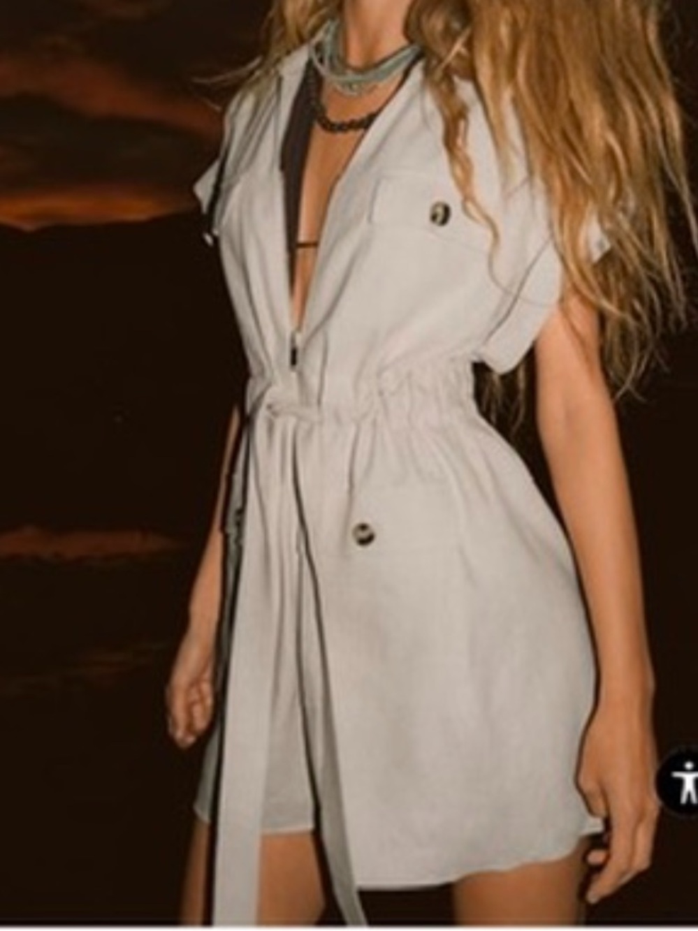 Linen Blend Tie-Waist Mini Dress